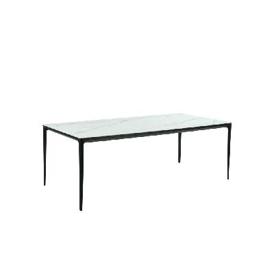 demaris stone effect ceramic outdoor kitchen dining table 180cm metal frame white marble