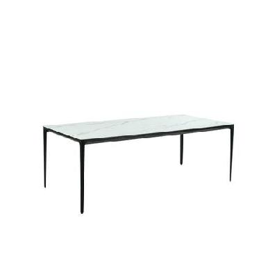 demaris stone effect ceramic outdoor kitchen dining table 180cm metal frame white marble