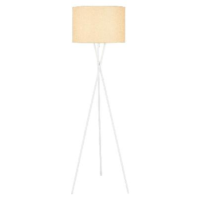 denise contemporary standing floor lamp light metal fabric white matt wheat