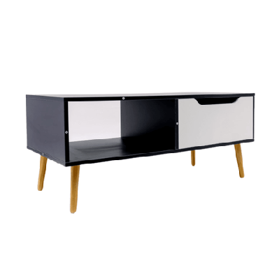 modern scandinavian rectangular wooden coffee table w/ 1-drawer - black and white