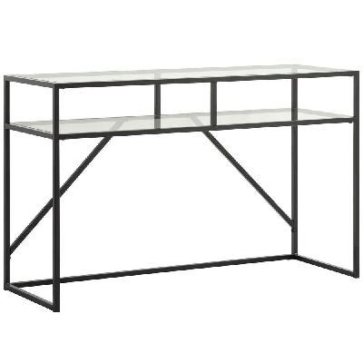 diego tempered glass console hall table metal frame - black