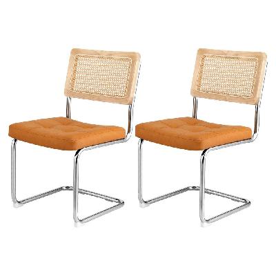 dining chairs set of 2 pu leather rattan cantilever brown