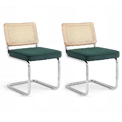 dining chairs set of 2 velvet rattan cantilever green