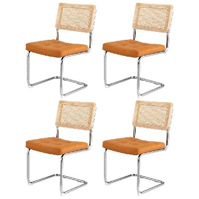 dining chairs set of 4 pu leather rattan cantilever brown