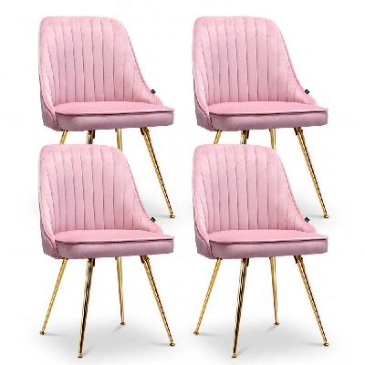 dining chairs set of 4 velvet channel tufted pink