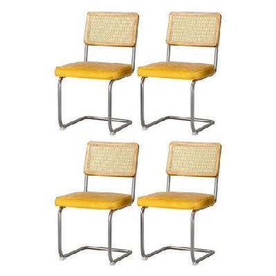 dining chairs set of 4 velvet rattan cantilever yellow