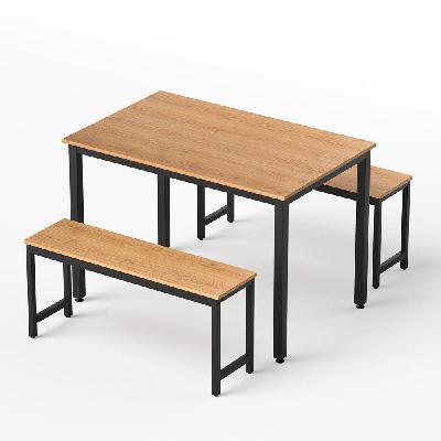 dining table and chairs set 3pcs kitchen metal desk bench natural oak