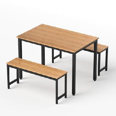dining table and chairs set 3pcs kitchen metal desk bench natural oak