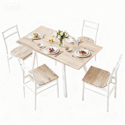 dining table and chairs set 5pcs foldable kitchen furniture natural white