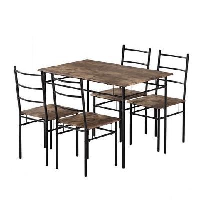 dining table and chairs set 5pcs industrial wooden metal desk walnut