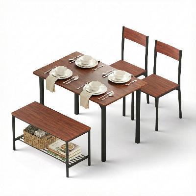 dining table and chairs set of 4 storage bench kitchen furniture walnut