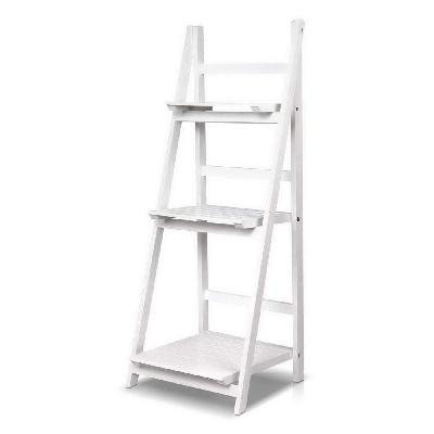 display shelf 3 tier wooden ladder stand storage book shelves rack white