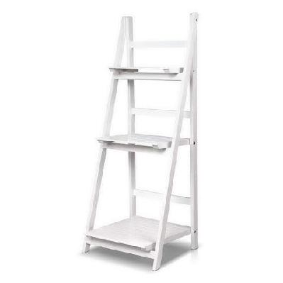 display shelf 3 tier wooden ladder stand storage book shelves rack white