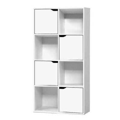 display shelf 8 cube storage 4 door cabinet organiser bookshelf unit white