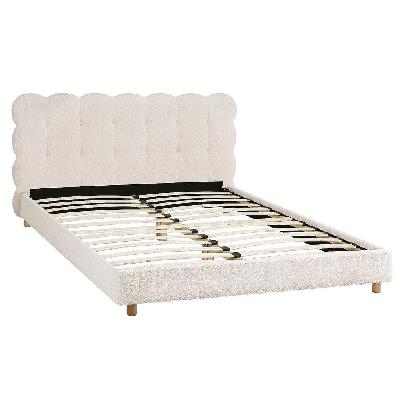 double bed frame cloud headboard boucle fabric mattress platform base white