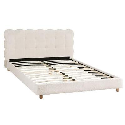 double bed frame cloud headboard boucle fabric mattress platform base white