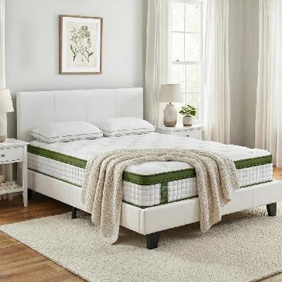 double bed frame platform white pvc leather hybrid mattress modern