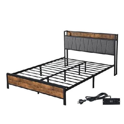 double bed frame with tufted headboard usb charging ports and storage headboard - brown