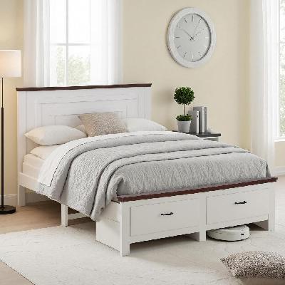 double wooden bed frame with 2 drawer platform bed with 108cm solid high headboard white bed base for bedroom easy assembly