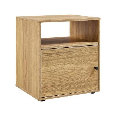 dray wooden open shelf nightstand bedside table 1-door oak