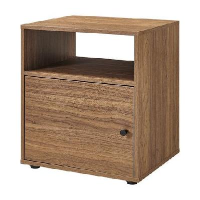 dray wooden open shelf nightstand bedside table 1-door walnut