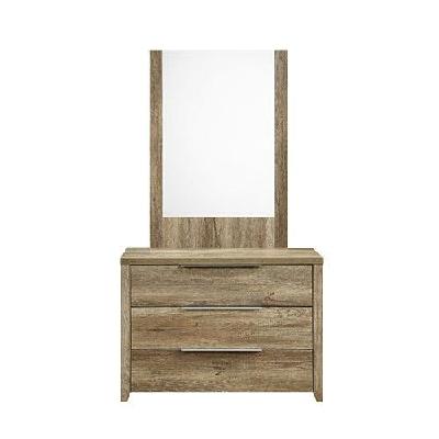 dresser with 3 storage drawers in natural wood like mdf in oak colour with mirror