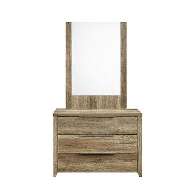 dresser with 3 storage drawers in natural wood like mdf in oak colour with mirror