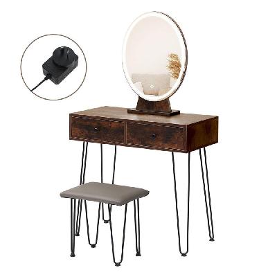 dressing table with led light strip and stool (brown)