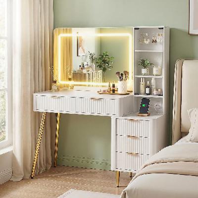 dressing table led vanity desk charging station white