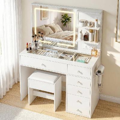 dressing table led vanity desk set stool white