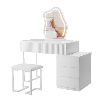 led dressing table with mirror and stool | adjustable lighting, ample storage and modern vanity design (white)