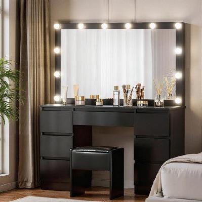 dressing table vanity desk set stool 12 led bulbs black