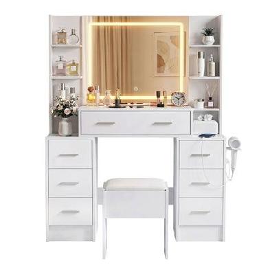 dressing table vanity desk set stool led charging station white