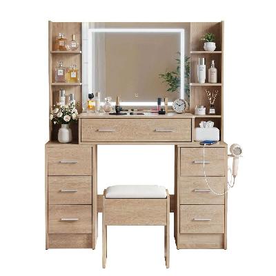 dressing table vanity desk set stool led charging station wood