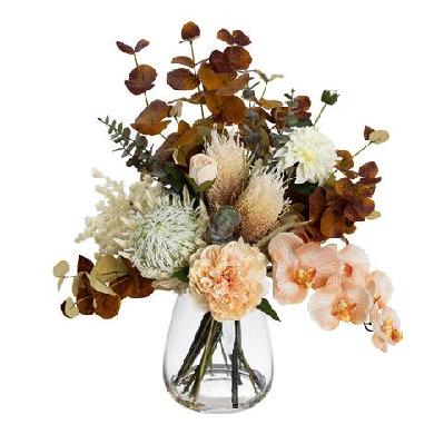 dried look floral 62cm mixed artificial faux flower plant decorative arrangement in glass