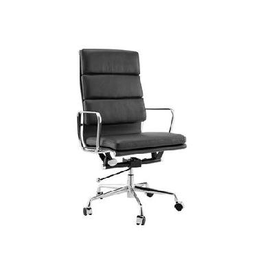 eames replica standard aluminium padded high back office computer work task chair - black leather black
