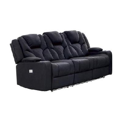 electric recliner stylish rhino fabric black couch 3 seater lounge with led features