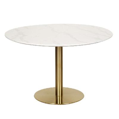 elskar round dining table with marble effect 120cm - gold metal frame - white agaria