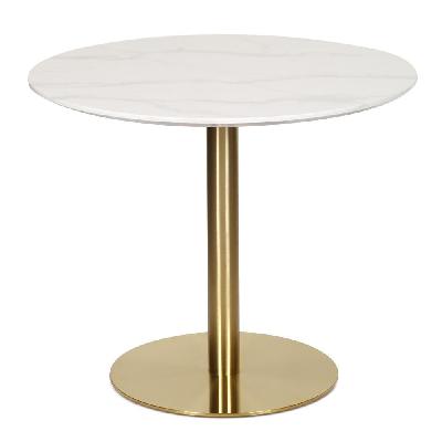 elskar round dining table with marble effect 90cm - gold metal frame - white agaria