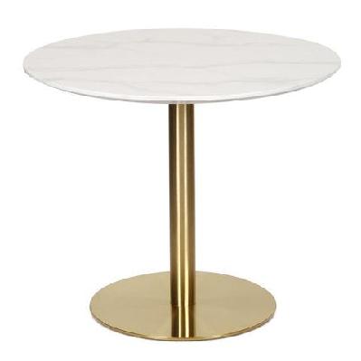 elskar round dining table with marble effect 90cm - gold metal frame - white agaria