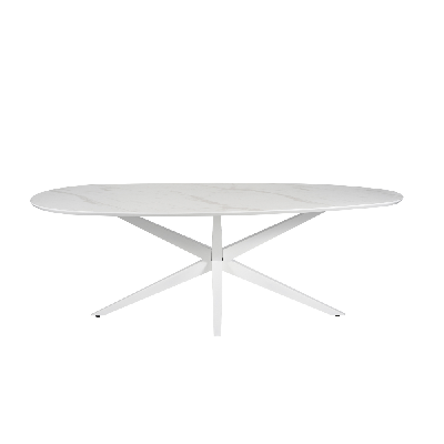elven egg shaped wooden marble look kitchen dining table 225cm white cloud