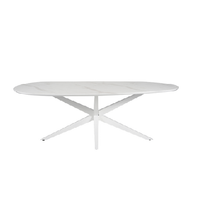 elven egg shaped wooden marble look kitchen dining table 225cm white cloud