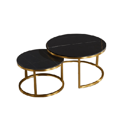 emery round nesting sintered stone coffee table - black and gold