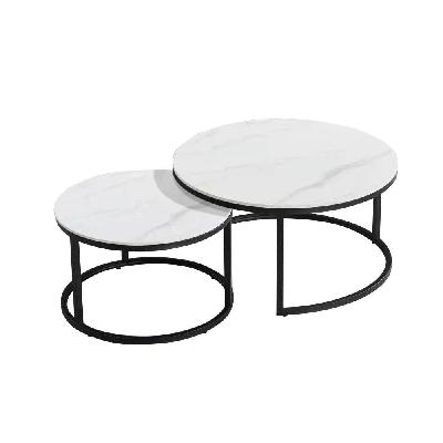 emery round nesting sintered stone coffee table - black and white