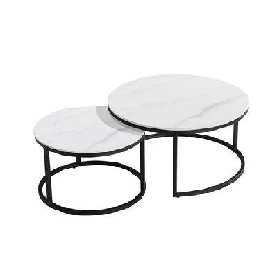 emery round nesting sintered stone coffee table - black and white