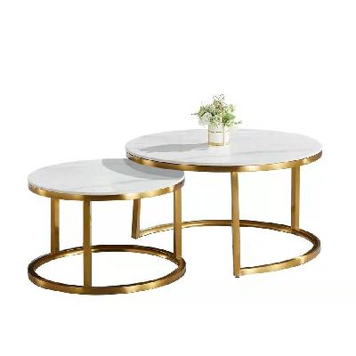 emery round nesting sintered stone coffee table - white and gold