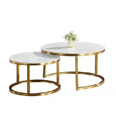 emery round nesting sintered stone coffee table - white and gold