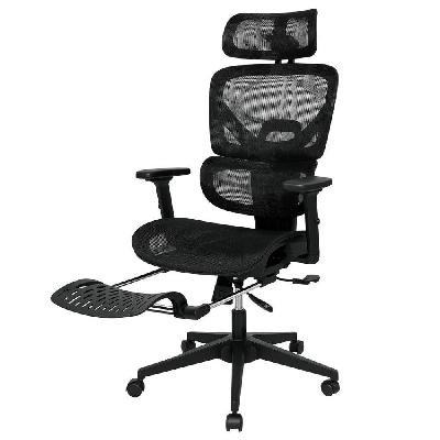 ergonomic mesh office chair – high-back executive seat with adjustable headrest, footrest and lumbar support (black)