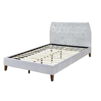 modern designer velvet fabric double bed frame with headboard - grey