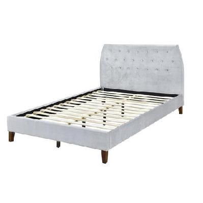 modern designer velvet fabric double bed frame with headboard - grey